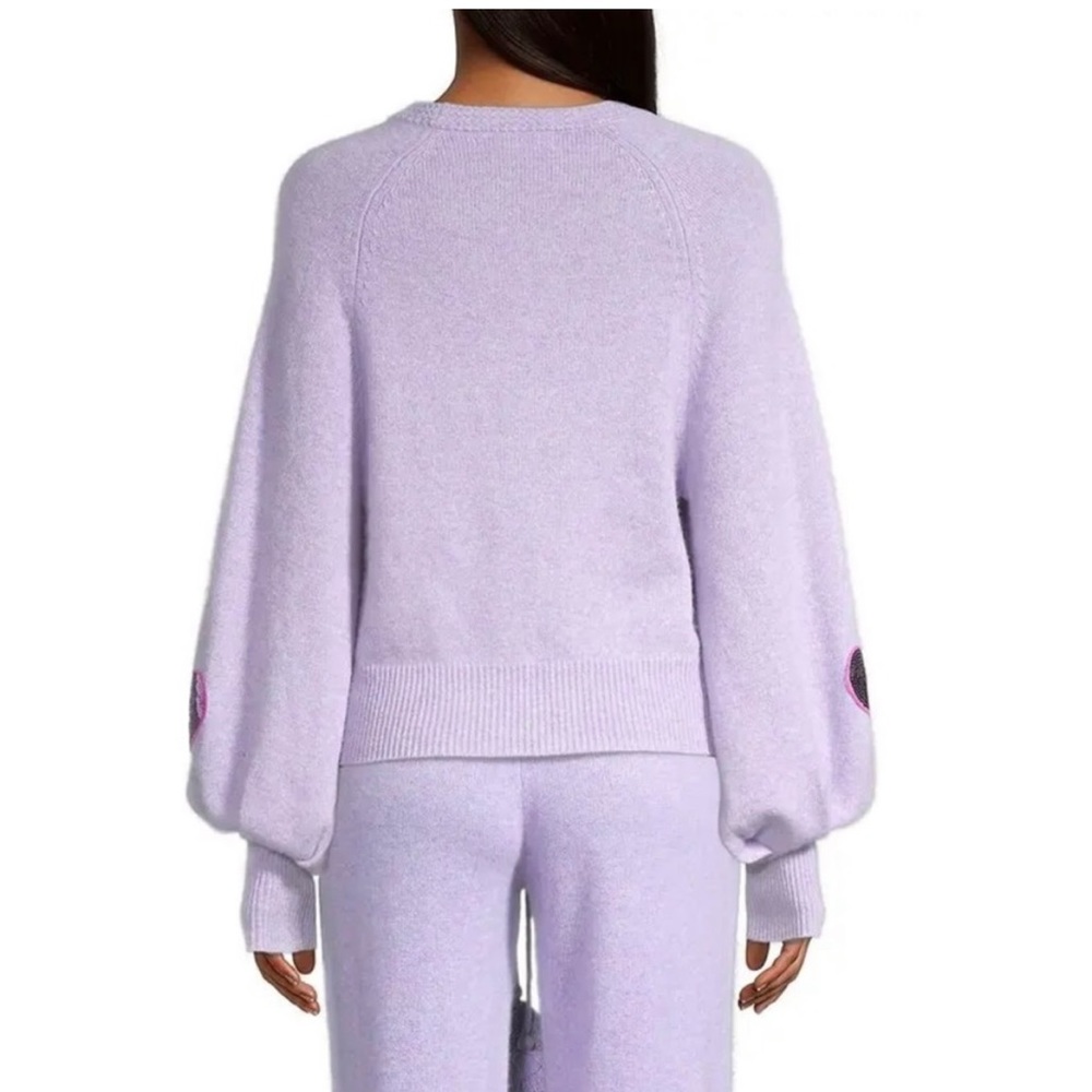 LoveShackFancy Lilac Crewneck Sweater with Heart Elbow Patches - Picture 3 of 4